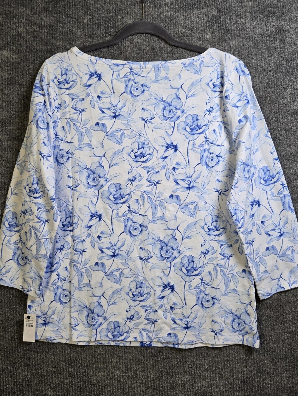 Talbots T Shirt Womens L China Blue Floral Cotton Long Sleeve New - Picture 4 of 11